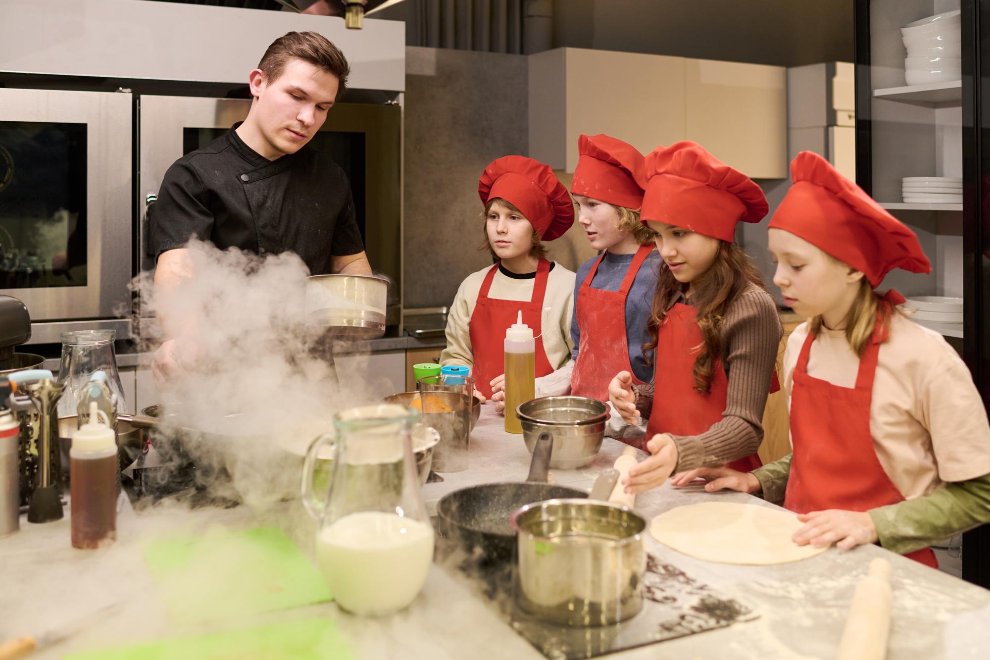 Workshop interior with chef and students